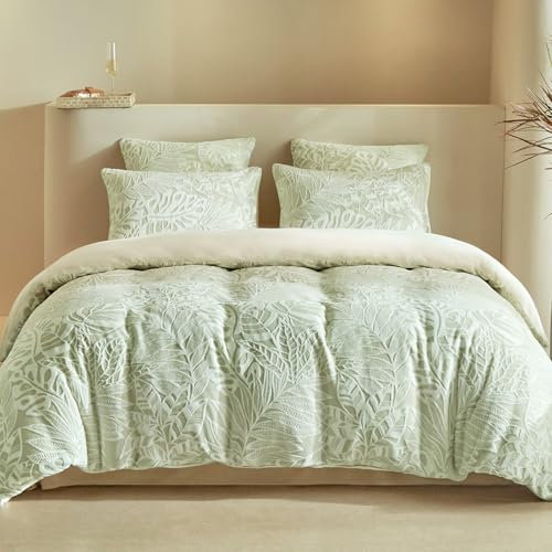 Tokokimo Housse de Couette Peluche 220x240 avec 2 Taies d'oreiller 65x65 cm - Chaud Hiver Moelleux Fourrure de Lapin Peluche Parure de Lit 240x220 avec Fermeture éclair, Vert Clair