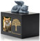 DiDiBirDi Urnes pour chat - Boîte de crémation pour animal de compagnie - Urne pour cendres - Urne noire en bois pour cendres - Avec une statue de chat en résine et une pochette en velours pour le