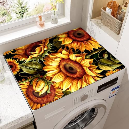 Treer Washer and Dryer Top Protector Mat, Washer and Dryer Covers Protector, Washing Machine Cover Absorbent Drying Diatomaceous Mat for Home Kitchen Laundry Room (60x60cm,Golden Flower)