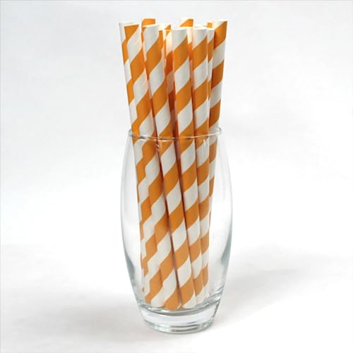 Yellow and White Striped Paper Straws 10mm x 200mm (8) - Pack Size 200 - Ideal for Milkshakes & Smoothies/Food Safe/PFAS Free/Biodegradable