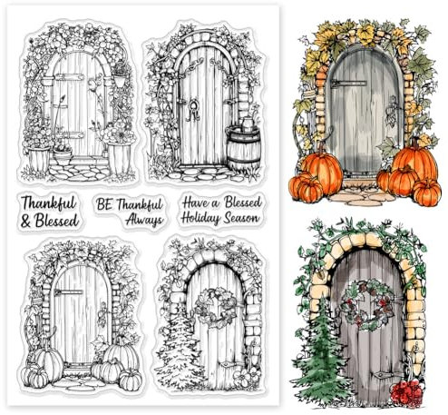 GLOBLELAND Vier Jahreszeiten Holztüren Clear Stempels Frühling Sommer Herbst Winter Holztüren Silikon Clear Stempel Siegel Saisonale Segnungen Transparente Stamps Für DIY Kartenherstellung