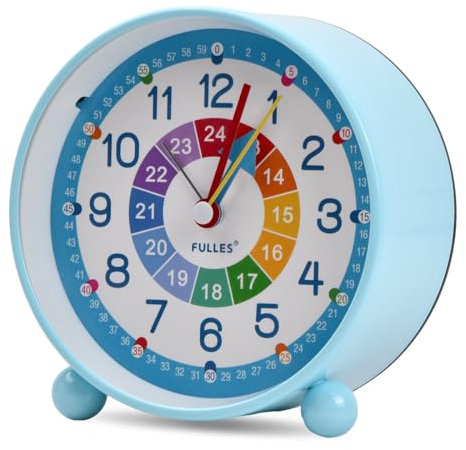 Husalsea Nachttisch-Wecker, leise, nicht tickend, blau, Lernuhr, Schlaftrainer für Kinder, Jungen und Mädchen