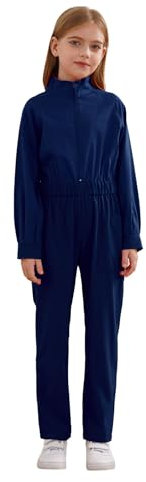 Yhong Kinder Mechaniker Overall Langarm Jumpsuit mit Reißverschluss Jungen Mädchen Herbst Jogger Anzug Einteiler Freizeitanzug Streetwear Gr 110-170 Navy blau 158-164