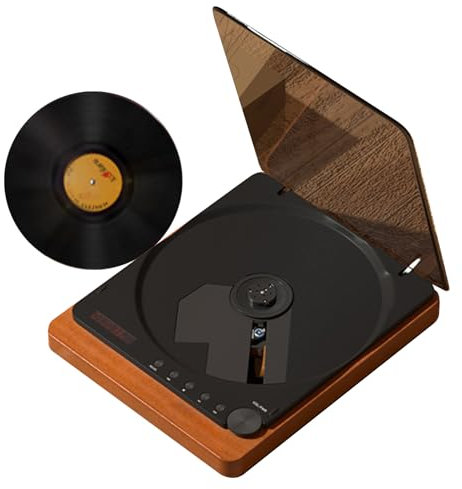Vintage CD Player, Log color CD with Bluetooth 4.2&HiFi Speakers, Turntable CD Player with USB Mode Simple operation, Optical Output & LCD display for Home.