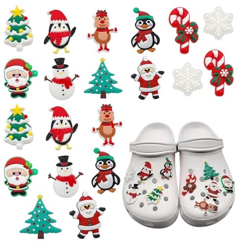 Dmnnlp 20 Stück Weihnachten Schuhanhänger für Schuhe, Schuh Clogs Charms Kinder Niedlicher Cartoon Schuh Decoration, PVC Crocs Anstecker, Weihnachten Party Geschenk für Jungen Mädchen Kinder