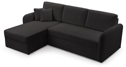FurniShop24 Ecksofa L-Form mit Schlaffunktion und Stauraum - Eckcouch mit Ottomane, Klappsofa für Wohnzimmer, Modernes Design Schlafsofa Tony - Schwarz
