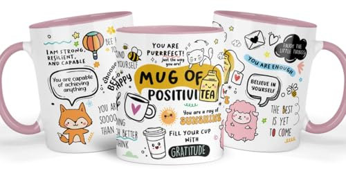 Shamsco The Mug of Positivi-Tea - 'You are Purrrfect Just The Way You are' - Uplifting Coffee/Tea Cup Gift for Friends, Cat Lovers, Office Coworkers - (Pink)