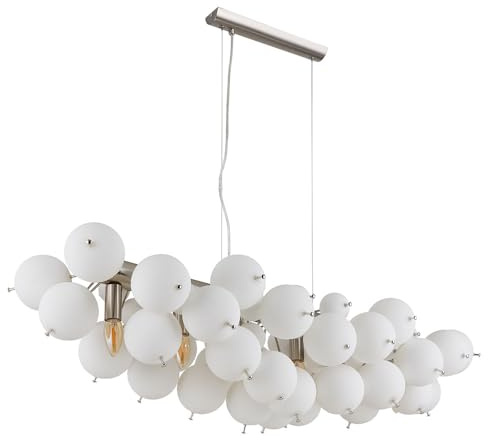 GLOBO E14 Pendant Light Dining Room Light 6-Bulb Glass Opal Matte Nickel