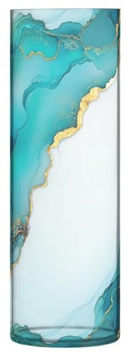 Zylindervasen für Blumen, türkis-weißer Marmor, Kunststoff, 30 x 9 cm, dekorative Vase für Wohnzimmer, Küche, Tisch, Bibliothek, Party-Dekoration