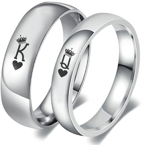 Bishilin Verlobungsringe Paar mit Gravur, Partnerringe Edelstahl Queen King mit Krone Hochzeit Ringe Personalisiert Eheringe Set Damen Gr.62 (19.7)+Herren Gr.60 (19.1)
