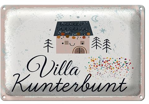 Villa Kunterbunt | Buntes Blechschild | Dekoration | 40 cm x 30 cm