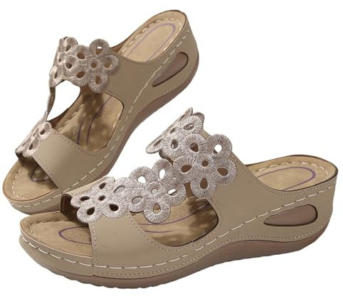 Susenstone Sandales Femmes été Nu-pieds Orthopédique Compensées Sandale Confortable de Plage Pantoufles Femme Respirantes Semelles épaisses Anti-dérapant Chaussures Bohemia Romain Sandals 2025