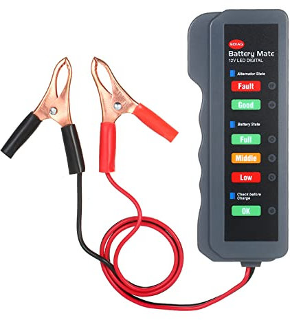 12V Car Battery Alternator Tester LED Digital Battery Condition Alternator Charging Analyzer with Copper Clip LED for Car Motorcycle