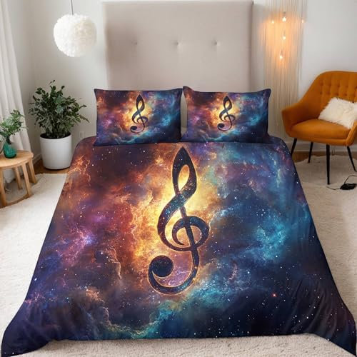 Musiknoten Bettwäsche 135X200Cm Kinder Junge Mädchen 3D Effekt Bettbezug Jugendliche Bettwäsche-Set Mikrofaser Bettbezug Mit Reißverschluss Und 2 Kissenbezug 80X80Cm