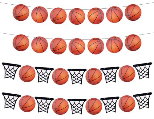 BOXOB 4 Stück Basketball-Party-Dekorationsset, Hängebanner Set ohne Basteln Basketball-Girlande für Sportthemen Partyzubehör Jungen & Kinder Erwachsene Geburtstag Wanddekoration Foto-Requisite