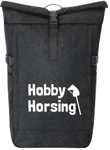 Huuraa Kurierrucksack Hobby Horsing Steckenpferd 30-44 Liter Black Melange Fairtrade Rolltop Rucksack Geschenkidee
