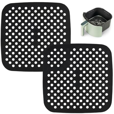 2 tappetini in silicone per friggitrice ad aria calda, tappetini in silicone riutilizzabili, carta da forno forata, adatti per friggitrice ad aria calda da 8,5 pollici, accessori in silicone per