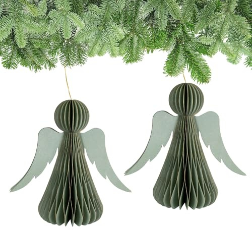 matches21 HOME & HOBBY Weihnachtsdeko Engel zum Aufhängen Salbeigrün 6er Set - 20 cm Papier Weihnachtsbaumschmuck