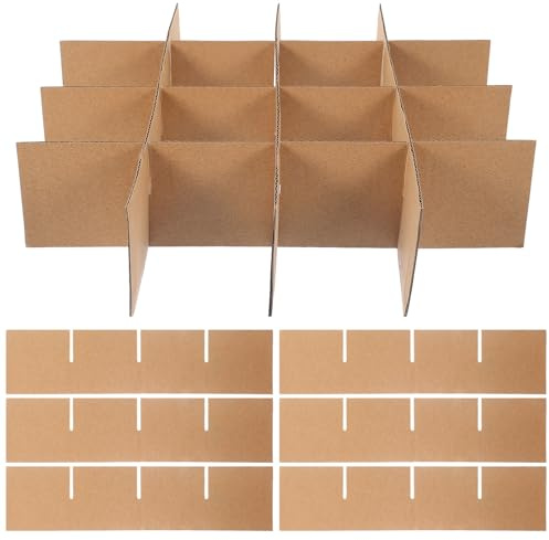 Verpackungskarton Trennwände 32 Fächer Braun, Schneller Aufbau | Papier und Wellpappe, Slotted Design mit Einstecklaschen, für Glas und Kleidung, 12 Stück