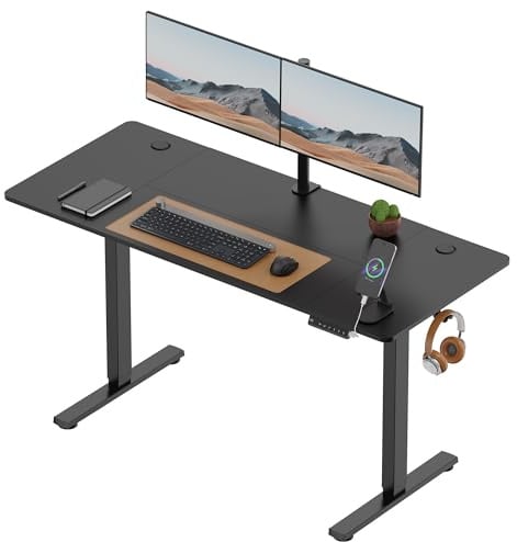 VonHaus Electric Standing Desk, USB-C Charging Height Adjustable Sit Stand Desk with Anti-Collision, Height Preset Technology & Cable Management, Black Four Piece Desktop & Steel Frame, 140x60cm | USB-C Charging, Height Adjustable 4 Piece Table Top, Sit Stand, Anti-Collision, Height Preset Technology, Cable Management