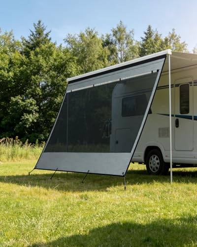 SUPAREE 3,7 x 2m Sonnenschutz Markise Wohnmobil Vorderwand Markise Wohnmobil Sonnensegel Wohnwagen mit Keder Universeller Doppellagig mit Reißverschluss UV Schutz für Wohnwagen RV Camping