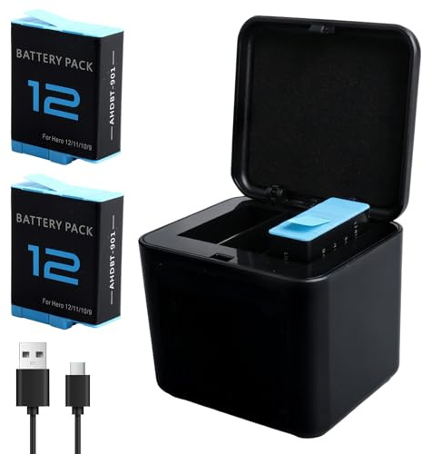 Micacorn 2er-Pack 1800mAh Akku + 3-Kanal Ladestation Kompatibel mit GoPro Hero 12/11/10/9 Black, Ersatzakku für AHDBT-901C SPBL1B, 3.85V 6.93Wh, Typ-C Ladegerät Kit
