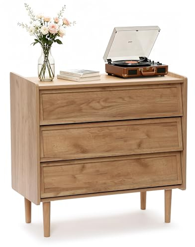 Hometopia Kommode Holz mit 3 Schubladen, Kommode mit Abgeschrägten Fronten, Aufbewahrungsschrank für Wohnzimmer Schlafzimmer Flur, Anrichte Schrank, 80x39x74 cm