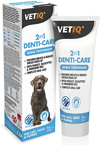 VetIQ 2in1 Denti-Care Edible Dog Toothpaste, Dog Cleaning Products Reduce Tartar Build-Up, No Artificial Ingredients, Gives Fresh Dog Breath 70 g (Pack of 1)