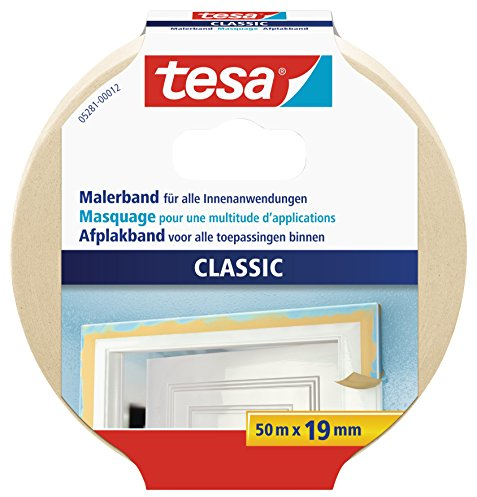 tesa Malerband CLASSIC - Abdeckband zum Abkleben bei Malerarbeiten - lösungsmittelfrei, rückstandslos entfernbar - 50 m x 19 mm