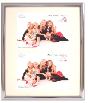 Inov8 British Made Traditional Picture/Photo Frame, 12x10 Dual Aperture with Two 7x5-inch Insets, Value Chrome