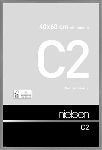 nielsen Bilderrahmen, 40 x 60 cm, Aluminium, Grau matt, Posterrahmen zum Aufhängen im Hoch- & Querformat, Echtglas, C2