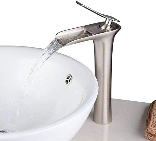 Beelee BL9009NH Miscelatore Rubinetto Bagno Cascata con Corpo alto, Monocomando Rubinetto per lavabo in ottone massiccio, Finitura Nichel Spazzolata