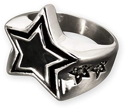 Fly Style 1 Stück Ringe aus Edelstahl - Totenkopf, Alien, Drache, Eisernes Kreuz, Ring Grösse:21.0 mm, Modelle:Rockabilly Disco Stern