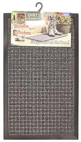 JVL Patterned Dirt Stopper Scraper Square Design Entrance Door Mat, Grey, 45 x 75 cm