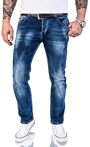 Rock Creek Herren Jeans Hose Regular Slim Stretch Jeans Herrenjeans Herrenhose Denim Stonewashed Basic Stretchhose Raw RC-2110A Dunkelblau W31 L34
