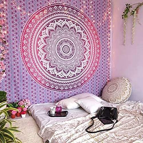 raajsee Indisch Psychedelic Mandala Wandteppich Rosa Ombre,Boho Wandtuch Hippie,Indien Wandbehang Tuch,Groß Baumwolle Wand tucher 208X232 CM