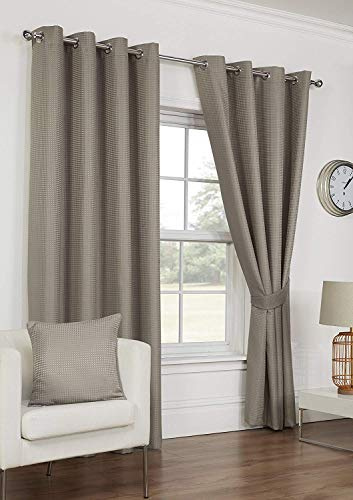 Ambiance Home 66 x 72 Waffle Taupe Eyelet Curtains, Lined Diamond Waffle Weave Effect, Dark Brown Mink