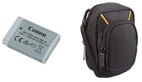 Canon NB-13L Akku grau für Canon PowerShot G7X & Amazon Basics Kameratasche für Kompaktkameras, groß
