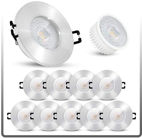 linovum ISASO Einbauleuchte LED 10er Set für Bad & Dusche extra flach - LED 5W neutralweiß 230V Deckenspot IP65 gebürstet rund