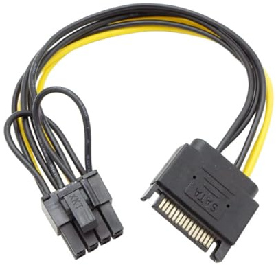 ISTARCOMPUTER Câble Alimentation SATA 15 broches vers 8 broches (6 + 2 broches) Adaptateur Carte graphique SATA vers GPU Convertisseur PCI-Express Câble d'alimentation carte vidéo