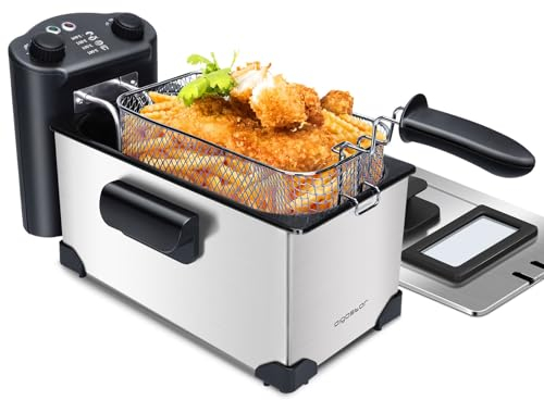 Aigostar Deep Fryer with 60-Minute Timer, 3L, Viewing Window, 2200W Deep Fat Fryer with 304 Stainless Steel, Easy Clean Oil Basket - Kenny 30RFV