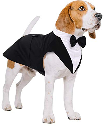 Kuoser Abito Smoking per Cani, Set Vestito Bandana Collare Cani per Matrimoni Cani Smoking Elegante con Papillon, Formale Vestito Cani Partito, Rimovibile Cravatta Cane e Vestito