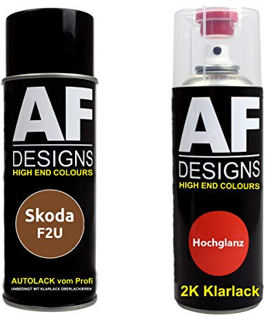 Pintura Bote Spray Kit para Skoda F2U Terracota Naranja Metálico 2K Barniz Claro Pintura Base Aerosol 2x400ml