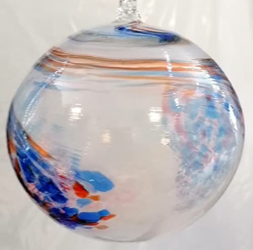 Kugel zum hängen Dekokugel Fensterkugel Bunte Glaskugel Ornament Weiss blau rot Fensterdekoration mundgeblasenes Kristallglas Durchmesser ca. 9 cm Oberstdorfer Glashütte