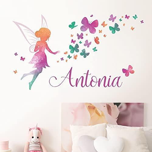 tjapalo® vr175 Wandtattoo Name Mädchen Wandtattoo Mädchenzimmer Aquarell Fee mit Namen, Größe: B50xH29cm