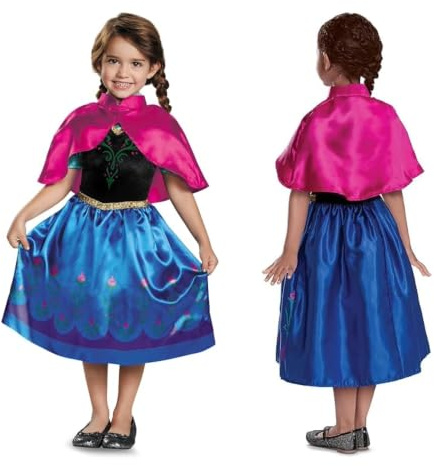 Disguise Anna Traveling Classic Fancy Dress Costume, Includes Beautiful Dress in Signature Colours and Annas Cape, Princess of Arendelle Costume for Girls, in Size 7-8, 4-6, 3-4 years