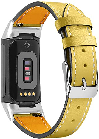 AISPORTS Lederarmband Kompatibel mit Fitbit Charge 6/5 Armband Damen Herren, Weiches Atmungsaktives Leder Sportarmband Klassischer Metallschnalle Ersatzarmband für Fitbit Charge 6/5 Fitness Tracker