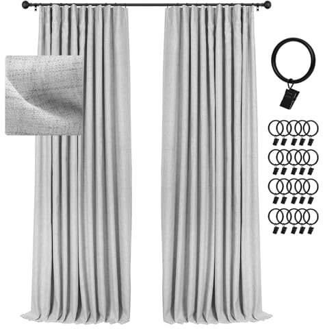 INOVADAY Verdunkelungsvorhänge 213 cm Lang 2 Paneele Burg Leinen Strukturiert Verdunkelungsvorhänge Wärmeisolierte Fensterbehandlung Vorhänge Paneele Vorhänge für Schlafzimmer Wohnzimmer,Grau, B50xL84