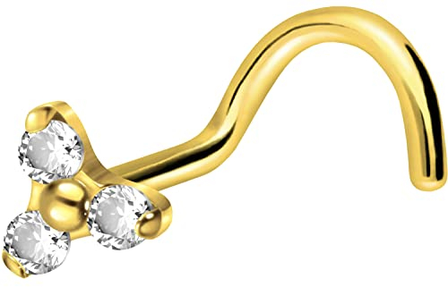 PIERCINGLINE Titan Nasenpiercing Spirale KRISTALLBLUME Nasenstecker Goldfarben