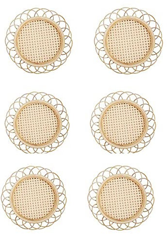 Lot de 6 dessous de verre en rotin tressé rétro rustique pour décoration de table (petit trou)